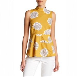 14th & Union Poplin Floral Mock Neck Blouse